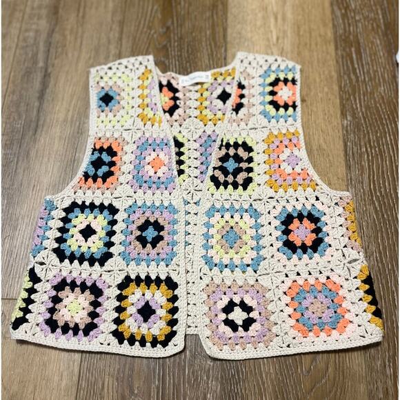 By Together Crochet Granny Square Cardigan Vest Women’s OS Cottagecore Boho EUC! - Picture 5 of 8